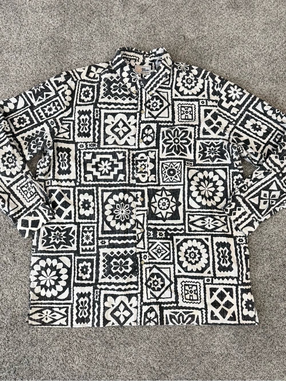 Vtg Reyn Spooner Hawaiian Shirt Black White Spooner Cloth Reverse Print Men 3XL
